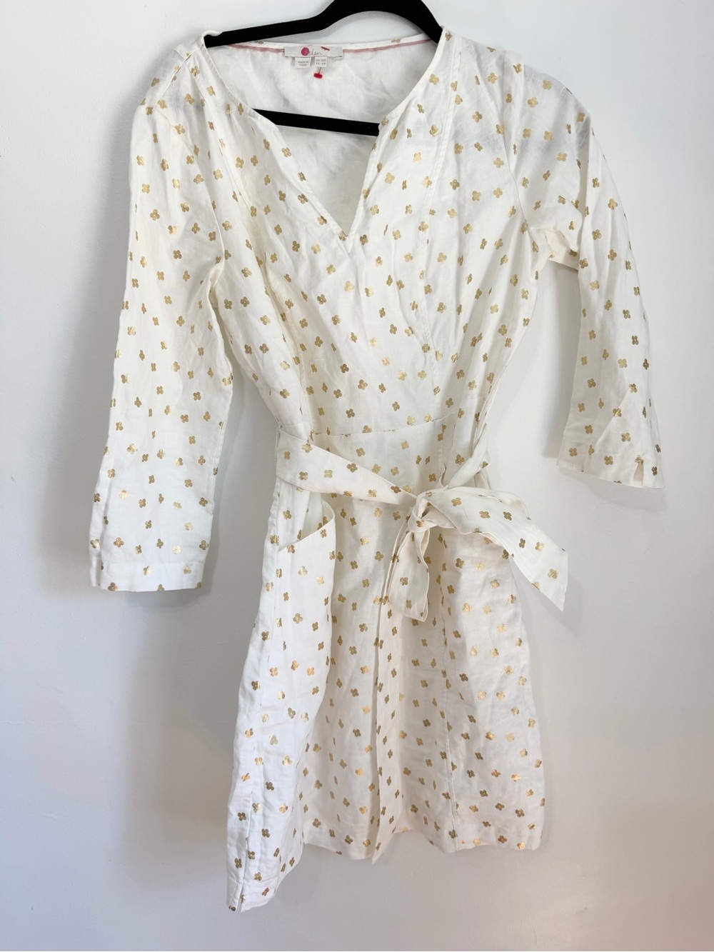 Boden Kelsey Linen dress white floral print size 6r